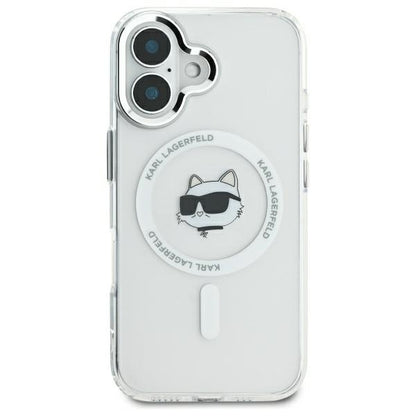 MagSafe hoesje voor Apple iPhone 16 Plus, Karl Lagerfeld, IML Metal Choupette's Head, Wit