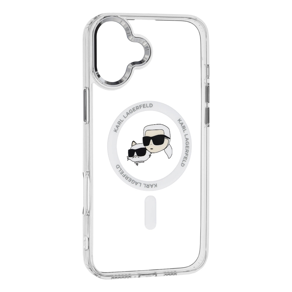 MagSafe hoes voor Apple iPhone 16 Plus, Karl Lagerfeld, IML Metal Karl & Choupette's Heads, Wit