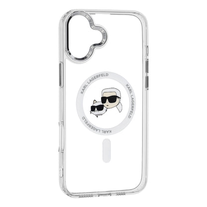 MagSafe hoes voor Apple iPhone 16 Plus, Karl Lagerfeld, IML Metal Karl & Choupette's Heads, Wit