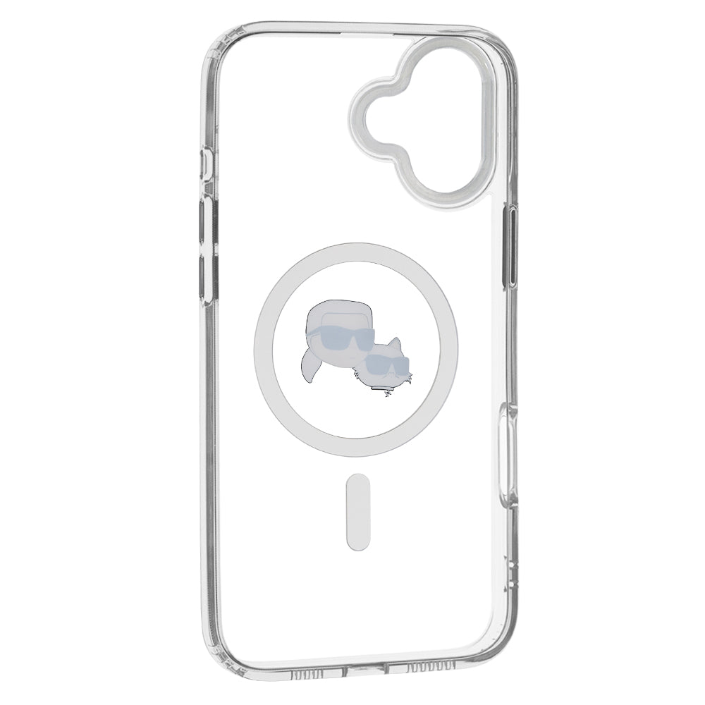 MagSafe hoes voor Apple iPhone 16 Plus, Karl Lagerfeld, IML Metal Karl & Choupette's Heads, Wit