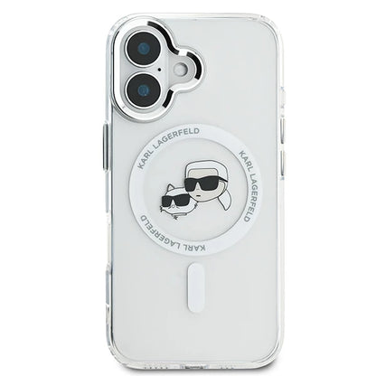 MagSafe hoes voor Apple iPhone 16 Plus, Karl Lagerfeld, IML Metal Karl & Choupette's Heads, Wit