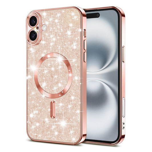MagSafe-hoes voor Apple iPhone 16 Plus, Techsuit, Luxury Glitter, Roze Goud