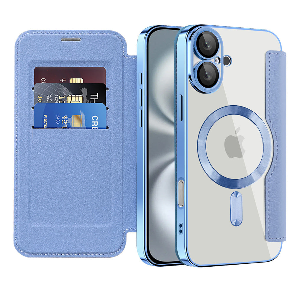 MagSafe Case for Apple iPhone 16 Plus, Techsuit, SmartMag Book, Blue