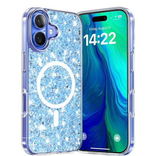 MagSafe-hoesje voor Apple iPhone 16 Plus, Techsuit, Sparkly Glitter, Blauw