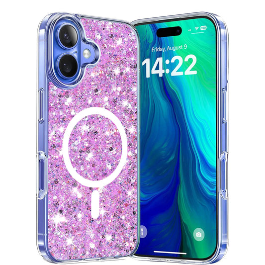 MagSafe-hoesje voor Apple iPhone 16 Plus, Techsuit, Sparkly Glitter, Magenta