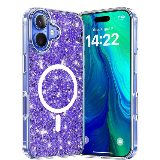 MagSafe-hoesje voor Apple iPhone 16 Plus, Techsuit, Sparkly Glitter, Paars