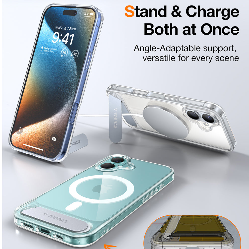 MagSafe hoes voor Apple iPhone 16 Plus, Torras, Pstand, Transparant