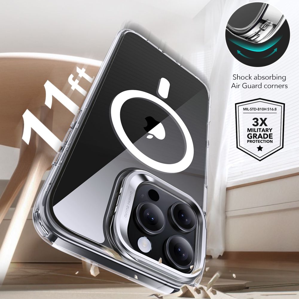 MagSafe hoesje voor Apple iPhone 16 Pro, ESR, Classic Hybrid Kickstand met Schermbeschermer, Transparant