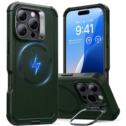 MagSafe hoes voor Apple iPhone 16 Pro, ESR, Cyber Armor Kickstand, Groen