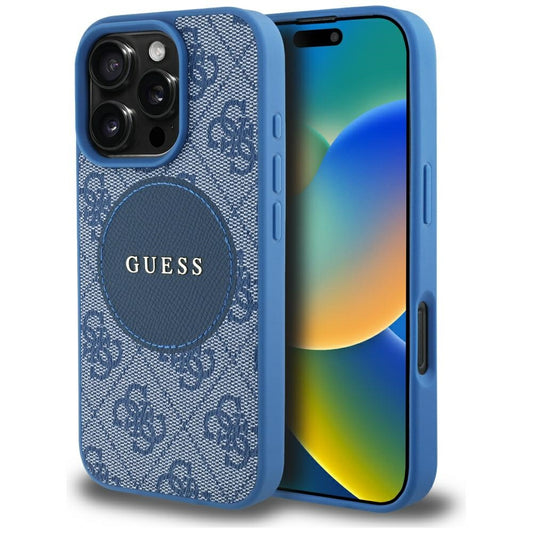 MagSafe hoesje voor Apple iPhone 16 Pro, Guess, 4G Circle Classic Logo, Blauw