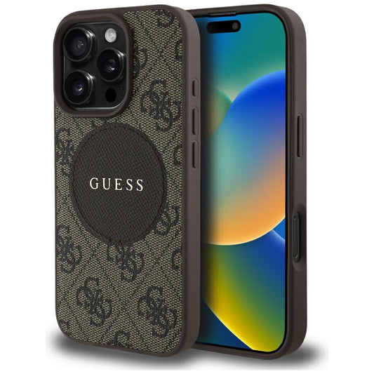 MagSafe hoesje voor Apple iPhone 16 Pro, Guess, 4G Circle Classic Logo, Bruin