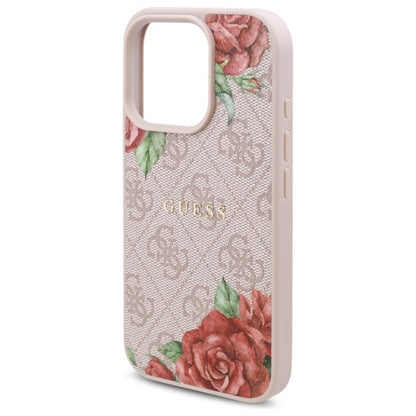 MagSafe hoesje voor Apple iPhone 16 Pro, Guess, 4G Flowers Print, Roze