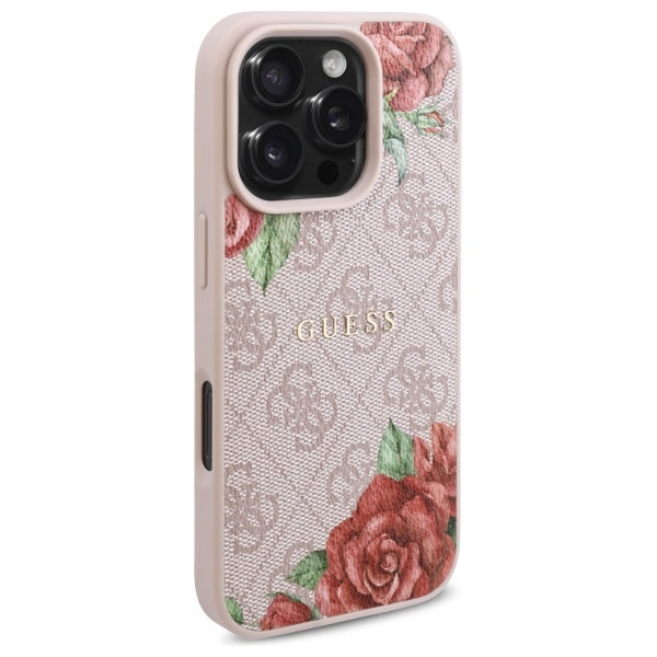 MagSafe hoesje voor Apple iPhone 16 Pro, Guess, 4G Flowers Print, Roze