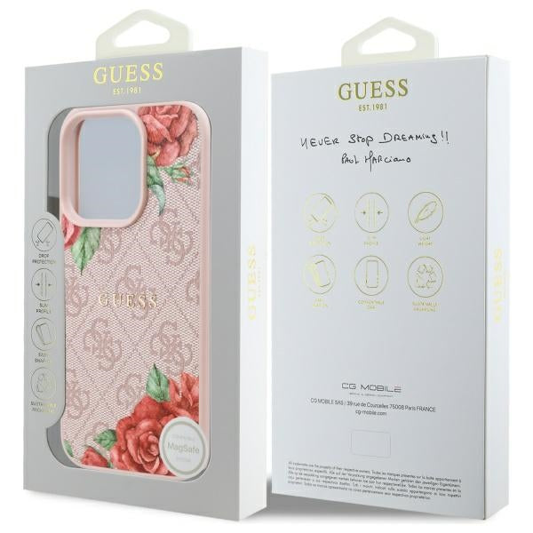 MagSafe hoesje voor Apple iPhone 16 Pro, Guess, 4G Flowers Print, Roze