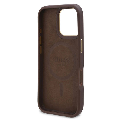 MagSafe Case for Apple iPhone 16 Pro, Guess, 4G Logo Plate, Brown
