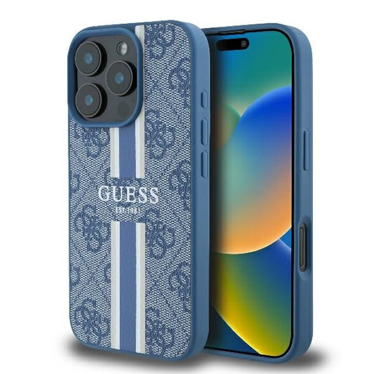MagSafe hoesje voor Apple iPhone 16 Pro, Guess, 4G Printed Stripes, Blauw