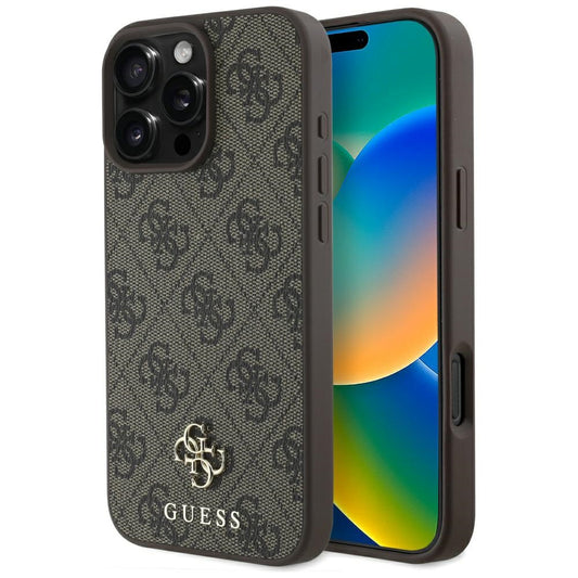 MagSafe hoesje voor Apple iPhone 16 Pro, Guess, 4G Small en Classic Logo, Bruin