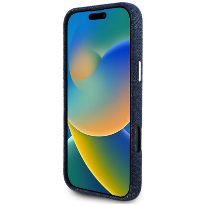 MagSafe Case for Apple iPhone 16 Pro, Guess, Denim Triangle Logo, Blue