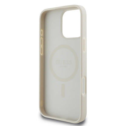 MagSafe Case for Apple iPhone 16 Pro, Guess, Grained Gold Ring, Beige