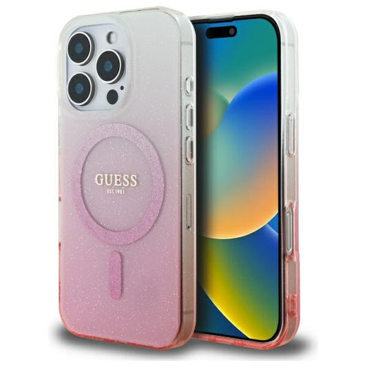 MagSafe hoesje voor Apple iPhone 16 Pro, Guess, IML Glitter Gradient, Roze