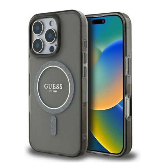 MagSafe hoesje voor Apple iPhone 16 Pro, Guess, IML Glitter Ring, Zwart