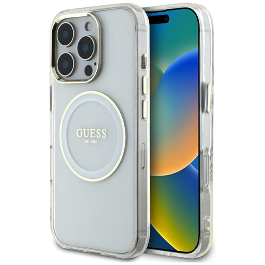 MagSafe hoesje voor Apple iPhone 16 Pro, Guess, IML Metal Colored Circle, Wit