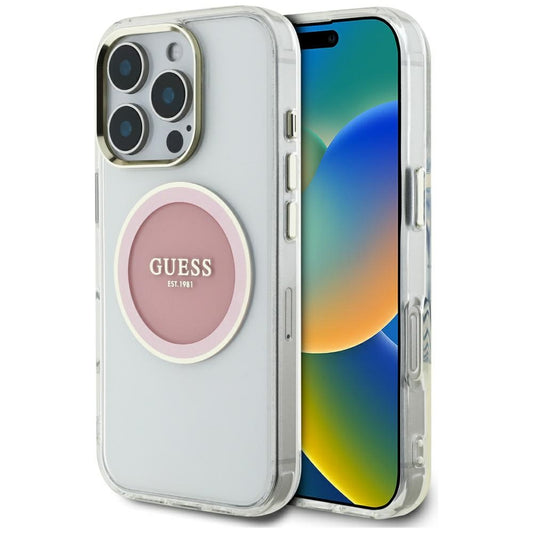 MagSafe hoesje voor Apple iPhone 16 Pro, Guess, IML Metal Colored Circle, Roze