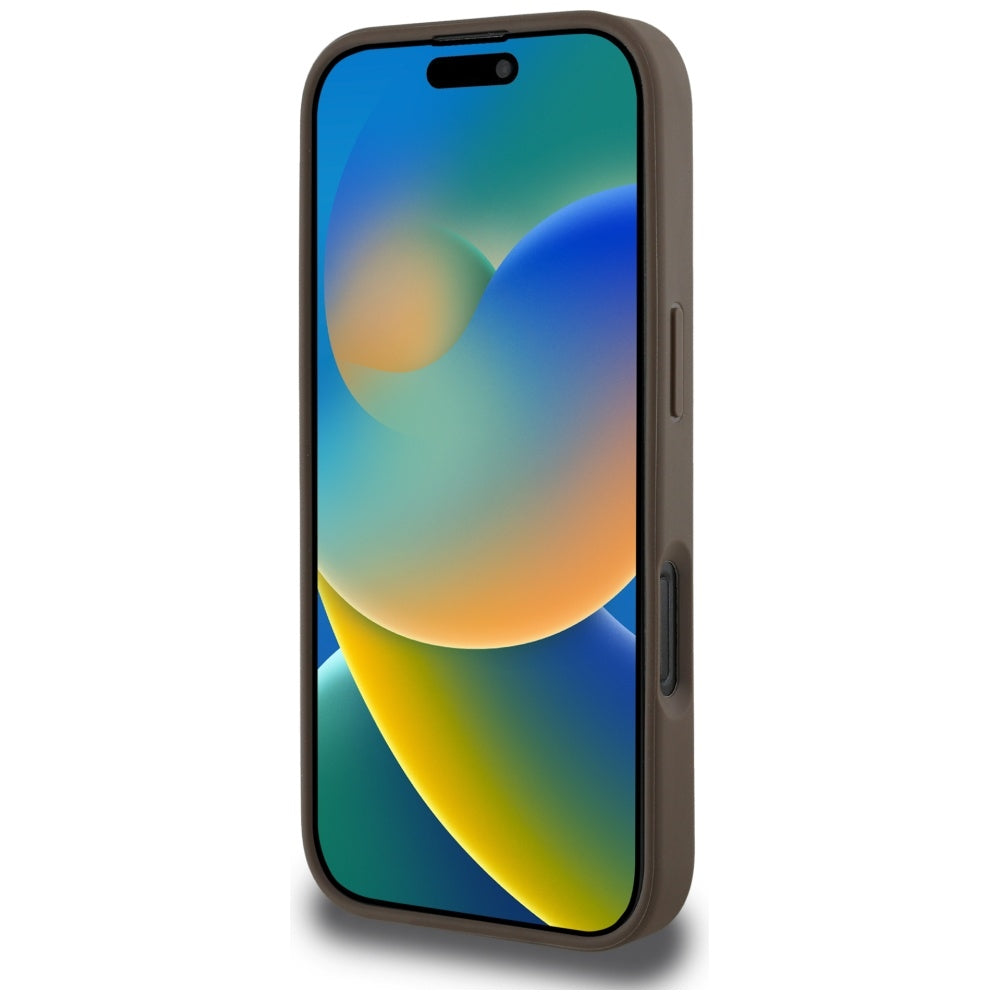 MagSafe Case for Apple iPhone 16 Pro, Guess, Peony Grained Hot Stamp Triangle, Brown