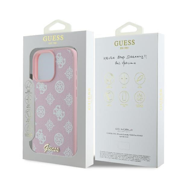 MagSafe hoesje voor Apple iPhone 16 Pro, Guess, Peony Script, Roze
