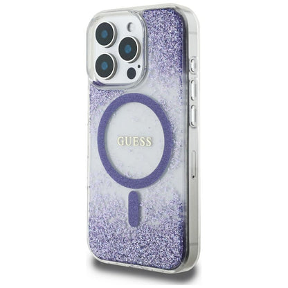 Hoes MagSafe voor Apple iPhone 16 Pro, Guess, Resin Bottom Glitter, Paars