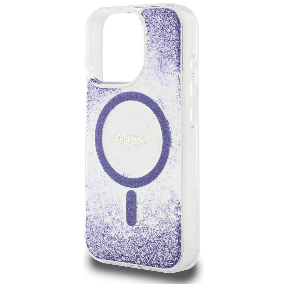 Hoes MagSafe voor Apple iPhone 16 Pro, Guess, Resin Bottom Glitter, Paars