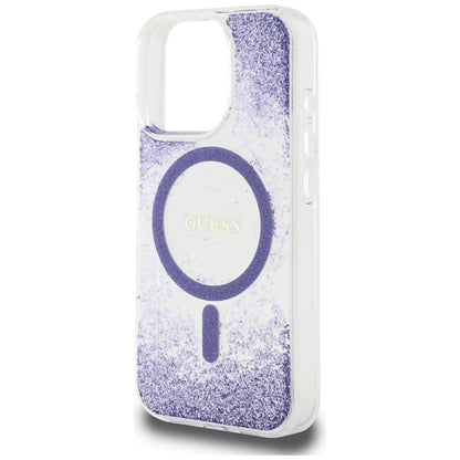 Hoes MagSafe voor Apple iPhone 16 Pro, Guess, Resin Bottom Glitter, Paars