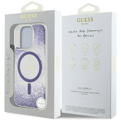Hoes MagSafe voor Apple iPhone 16 Pro, Guess, Resin Bottom Glitter, Paars