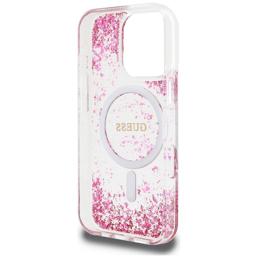 MagSafe hoesje voor Apple iPhone 16 Pro, Guess, Resin Bottom Glitter, Roze