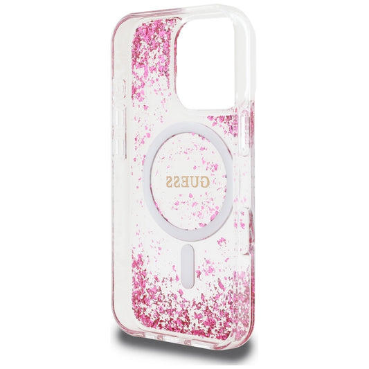 MagSafe hoesje voor Apple iPhone 16 Pro, Guess, Resin Bottom Glitter, Roze