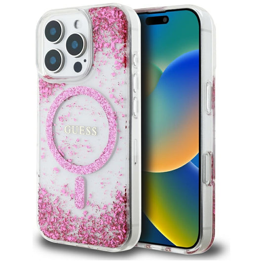MagSafe hoesje voor Apple iPhone 16 Pro, Guess, Resin Bottom Glitter, Roze