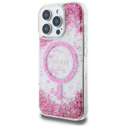 MagSafe hoesje voor Apple iPhone 16 Pro, Guess, Resin Bottom Glitter, Roze