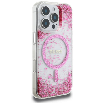 MagSafe hoesje voor Apple iPhone 16 Pro, Guess, Resin Bottom Glitter, Roze