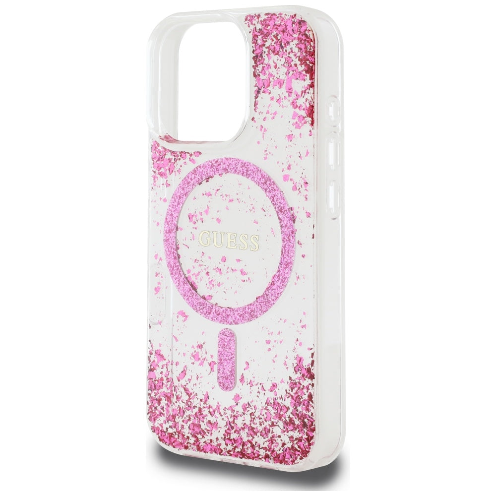 MagSafe hoesje voor Apple iPhone 16 Pro, Guess, Resin Bottom Glitter, Roze