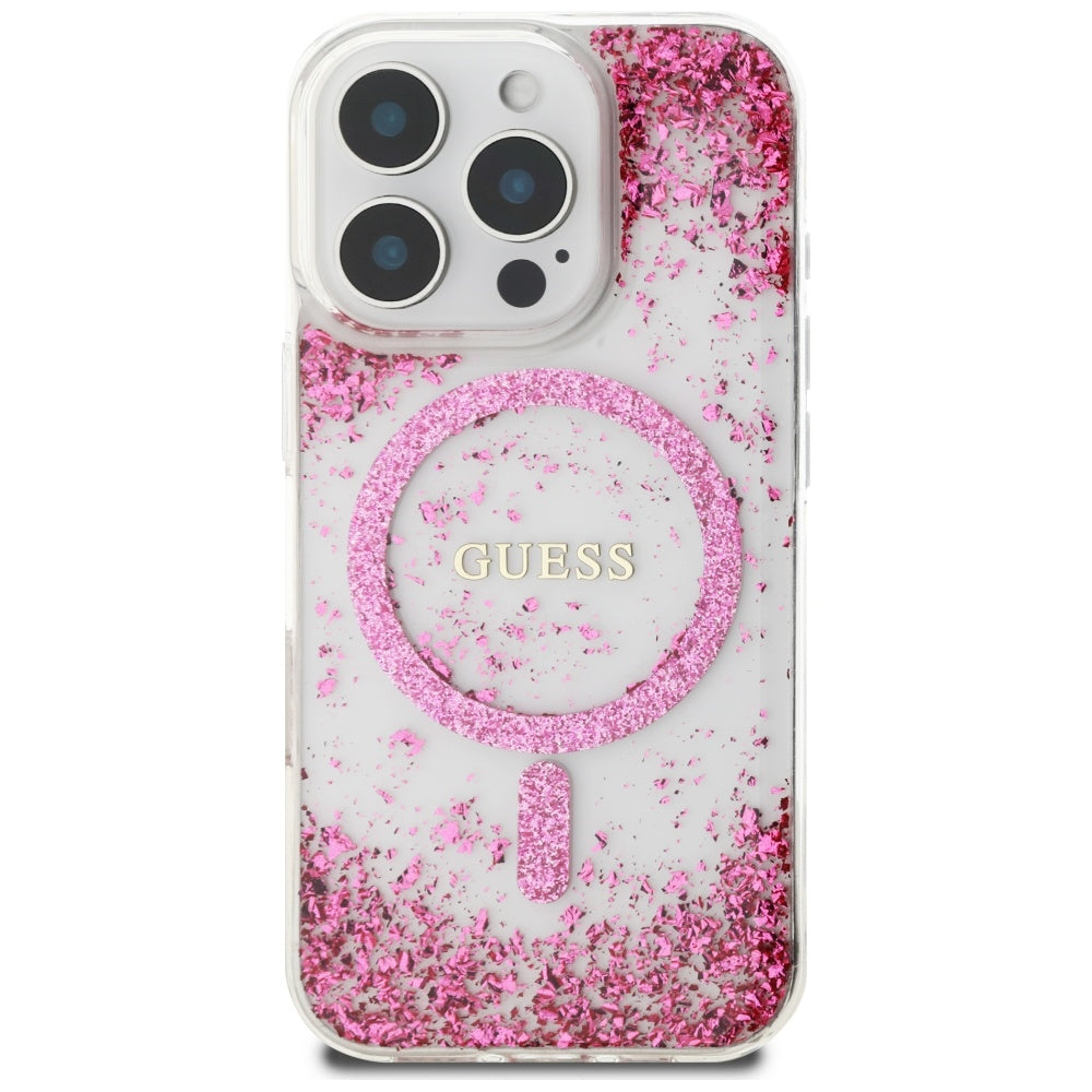 MagSafe hoesje voor Apple iPhone 16 Pro, Guess, Resin Bottom Glitter, Roze