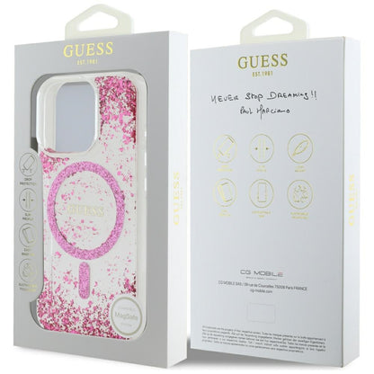 MagSafe hoesje voor Apple iPhone 16 Pro, Guess, Resin Bottom Glitter, Roze