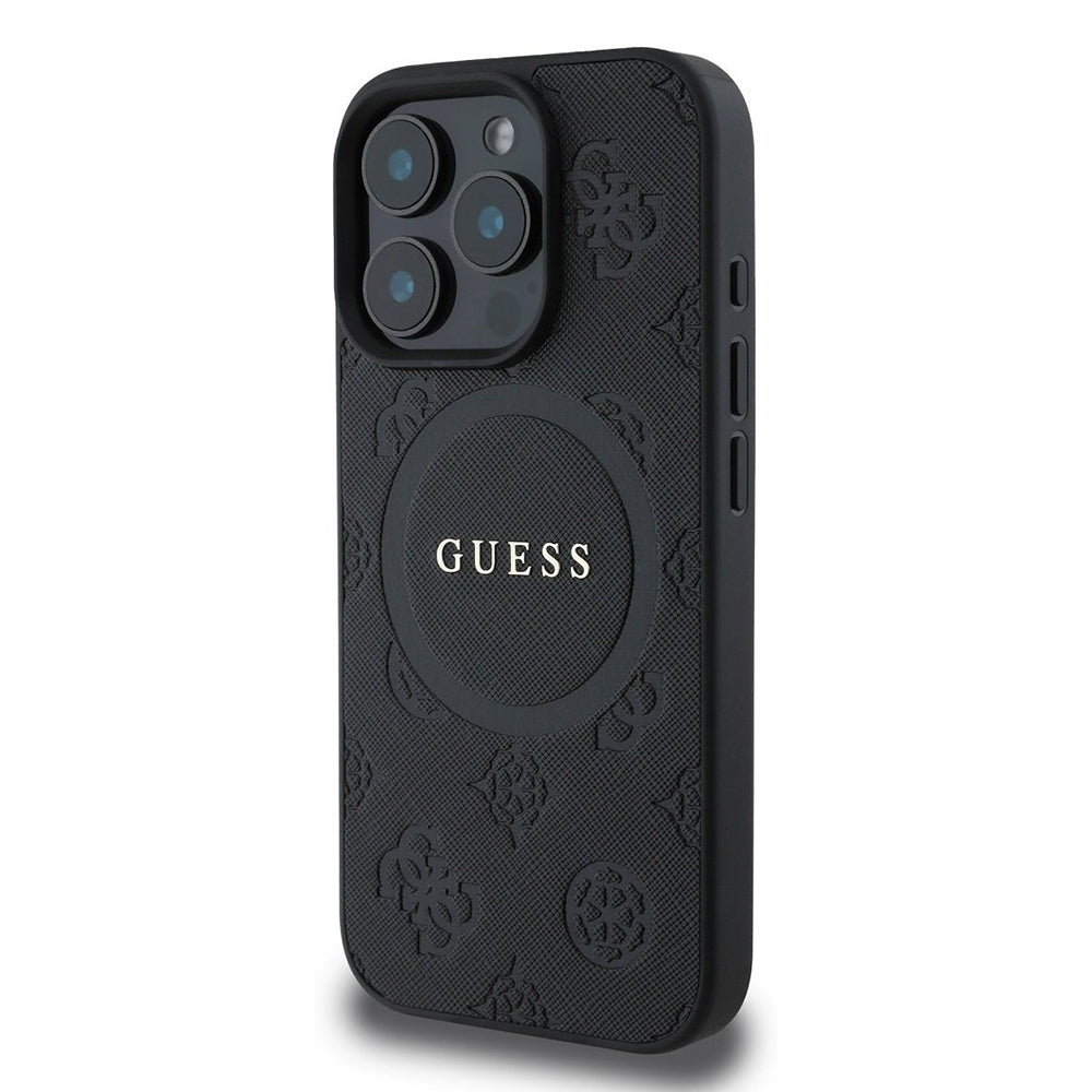 MagSafe hoesje voor Apple iPhone 16 Pro, Guess, Saffiano Peony Classic Logo, Zwart