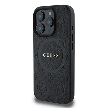 MagSafe hoesje voor Apple iPhone 16 Pro, Guess, Saffiano Peony Classic Logo, Zwart