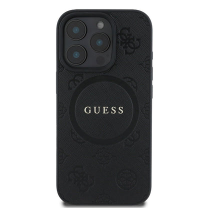 MagSafe hoesje voor Apple iPhone 16 Pro, Guess, Saffiano Peony Classic Logo, Zwart