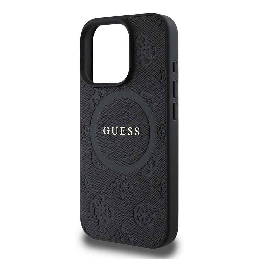 MagSafe hoesje voor Apple iPhone 16 Pro, Guess, Saffiano Peony Classic Logo, Zwart