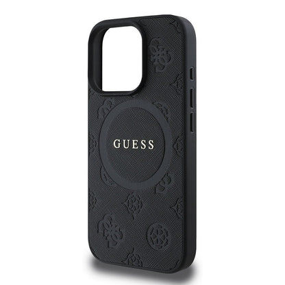 MagSafe hoesje voor Apple iPhone 16 Pro, Guess, Saffiano Peony Classic Logo, Zwart