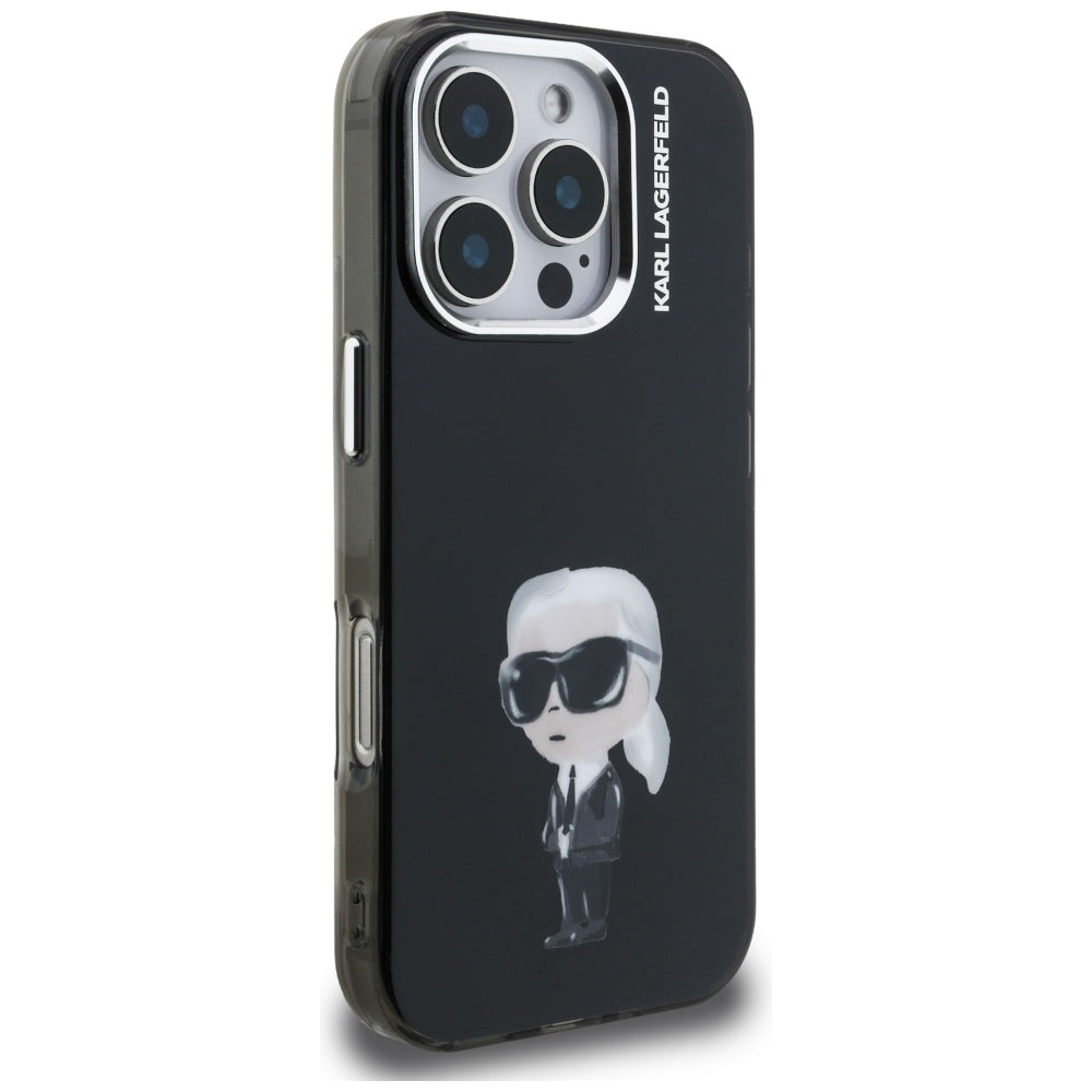 MagSafe hoes voor Apple iPhone 16 Pro, Karl Lagerfeld, IML Aquarelle Logo Karl, Zwart