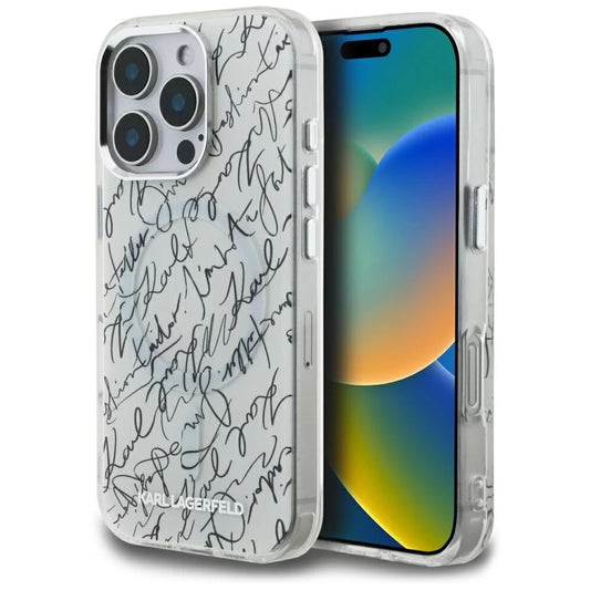 MagSafe hoesje voor Apple iPhone 16 Pro, Karl Lagerfeld, IML Karl Script Pattern, Wit