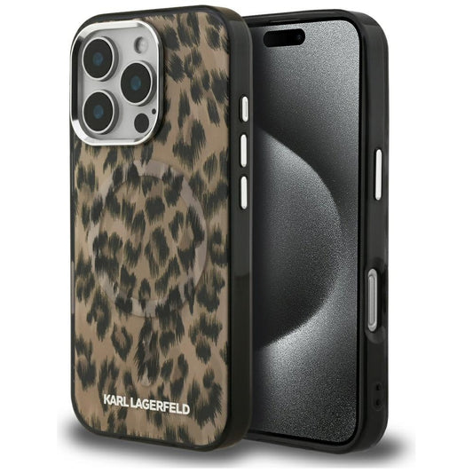 MagSafe hoesje voor Apple iPhone 16 Pro, Karl Lagerfeld, IML Leopard Patroon, Bruin