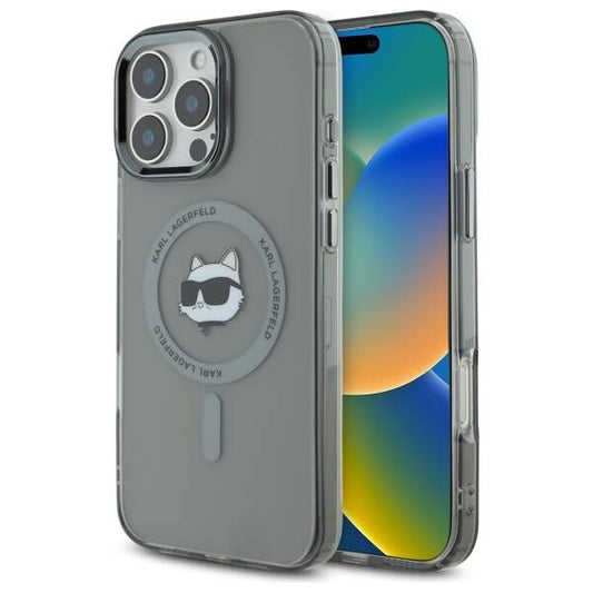 MagSafe Case for Apple iPhone 16 Pro, Karl Lagerfeld, IML Metal Choupette's Head, Black